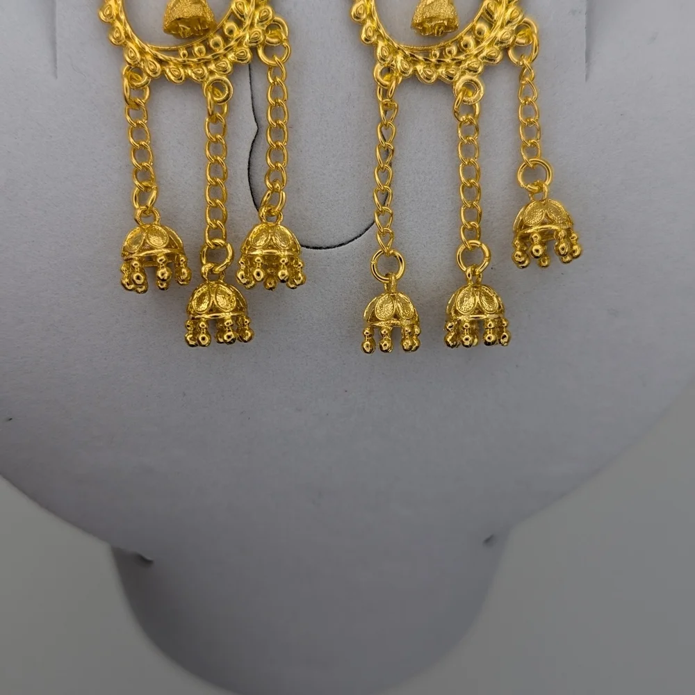 Indian Gold Dangle Earrings Bollywood Pakistani Bridal Saree Lehenga - Picture 3 of 5